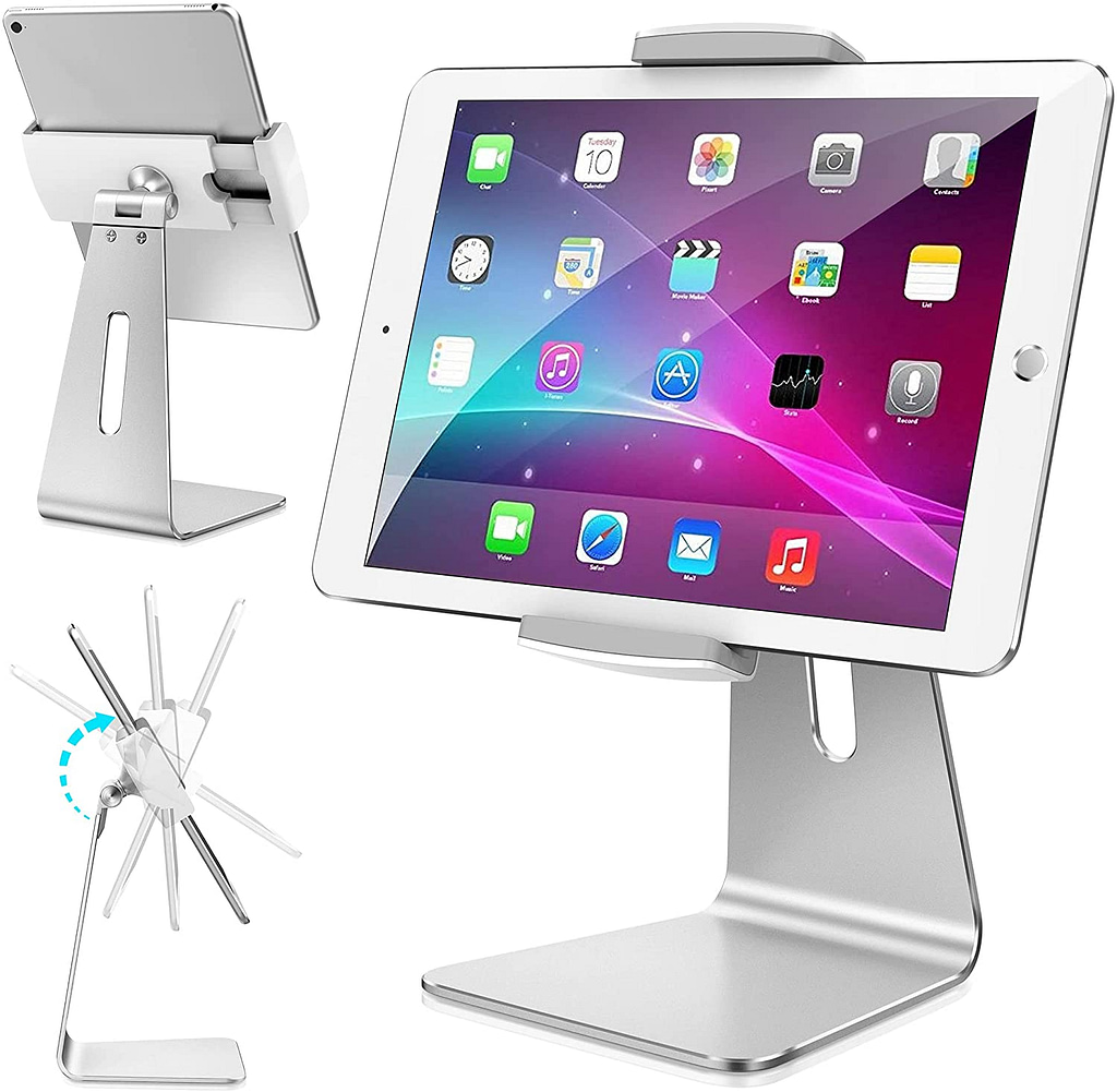 AboveTEK Elegant Tablet Stand, Aluminum iPad Stand Holder, Desktop Kiosk POS Stand for 7-13 inch iPad Pro Air Mini Galaxy Tab Nexus, Tablet Mount for Store Showcase Office Reception Kitchen Countertop